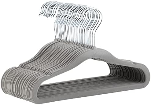 Amazon Basics Kids Velvet Non-Slip Space Saving Clothes Hangers with Shoulder Notches, Sturdy Closet Organizer for Baby/Toddler, 11.6", Gray, 30-Pack