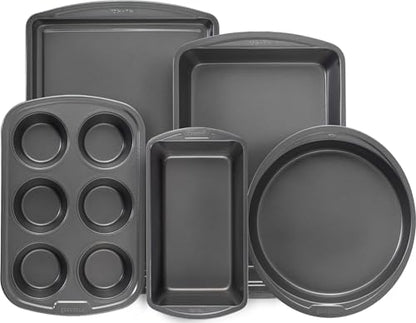 GoodCook Everyday Nonstick Steel 5-Piece Bakeware Set, Gray, Includes Cookie Sheet, Cake Pan, Loaf Pan, Muffin Pan, and Roast Pan, Durable and Scratch-Resistant Baking Set