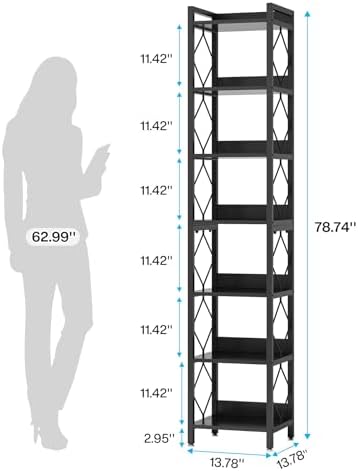 Tribesigns 78.7 Inch Tall Skinny Narrow Bookshelf Bookcase, Black