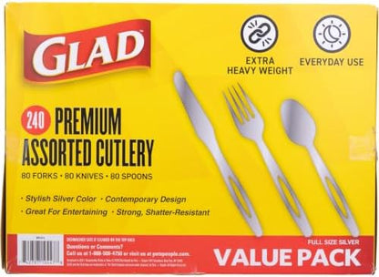Glad Silver Disposable Cutlery Set, Heavy Duty Plastic, 240 Count