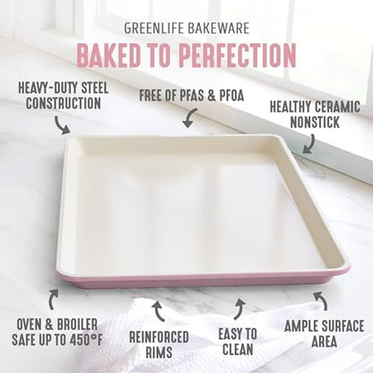 GreenLife 18” x 13” Ceramic Nonstick Half Cookie Sheet, Pink