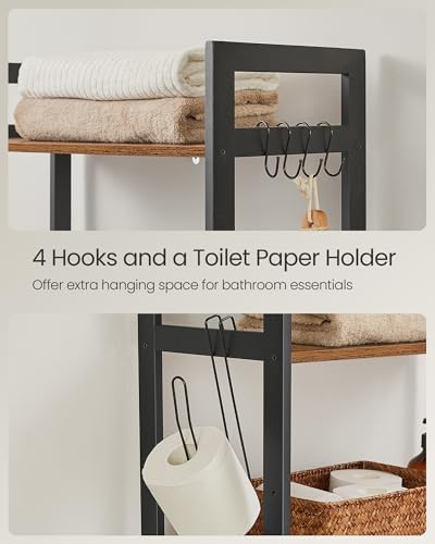 SONGMICS 3-Tier Bamboo Over The Toilet Storage, Adjustable Shelf, 66.9''H