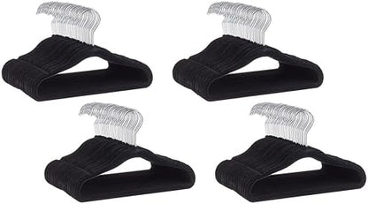 Amazon Basics Kids Space Saving Velvet Non-Slip Clothes Hangers with Shoulder Notches for Infant and Toddler, 11.6", Black, 50 Count (Pack of 4)