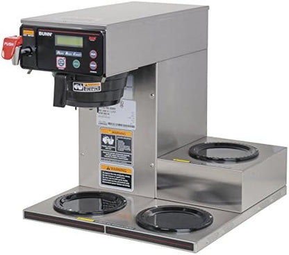 BUNN Axiom DV-3, Dual Voltage Automatic Commercial 12-Cup Coffee Maker, 3 Lower Warmers, 38700.0009,Grey, 7.5 Gallons