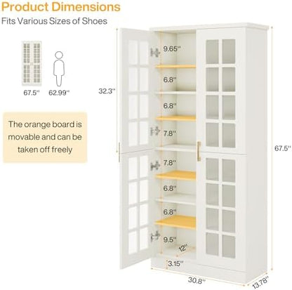 Tribesigns Tall Shoe Cabinet with Doors, 8-Tier Modern Shoe Storage Cabinet