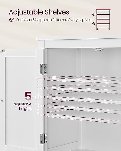 VASAGLE Bathroom Floor Storage Cabinet with 4 Doors, Cloud White