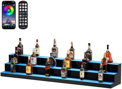 VEVOR LED Lighted Liquor Bottle Display Shelf, 3 Tiers 60 Inches, Supports USB, Illuminated Home Bar Shelf with RF Remote & App Control 7 Static Colors 1-4 H Timing, Acrylic Light Shelf