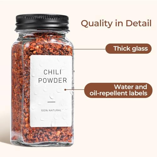 ComSaf Glass Spice Jars with with Labels 4 oz 24 Pack Small Square Bulk Set