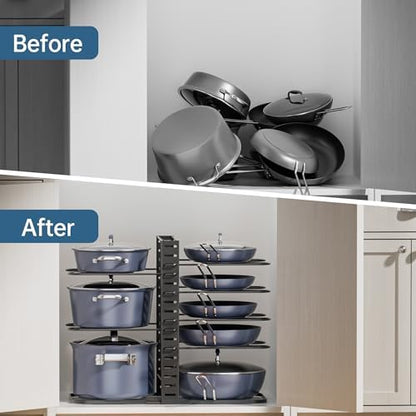 ORDORA Pots and Pans Organizer Under Cabinet 14.6", 8-Tier Adjustable Rack