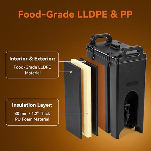 Insulated Beverage Dispenser 5 Gallon Set of 2, Food-grade LLDPE Hot and Cold Beverage Server, Thermal Drink Dispenser with Two-Stage Faucet Handle for Restaurant, Included Cup Holder