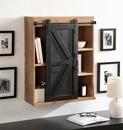 Kate and Laurel Cates Rustic Wall Cabinet; 22 x 28; Black and Rustic Brown; Farmhouse Wall-Mounted Storage Cabinet