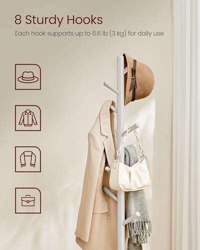 VASAGLE Solid Wood Coat Rack, Free Standing, 8 Hooks, 3 Height Options