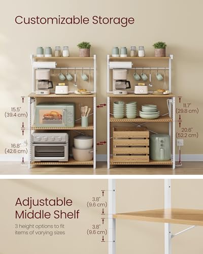 VASAGLE 4-Tier Kitchen Bakers Rack with Power Outlet, 31.5-Inch Wide
