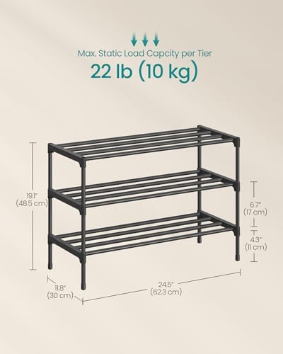 SONGMICS Shoe Rack, 3-Tier Stackable Metal Shoe Organizer, 24.5" Wide