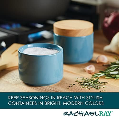 Rachael Ray Ceramics Stacking Spice/Seasoning Box Set with Lid, 2 Piece, Agave Blue
