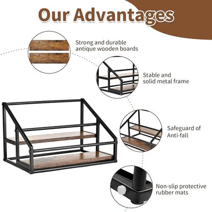 YQBRAO 2-Tier Coffee Syrup Organizer, 8-Bottle Rack, Rustic Brown