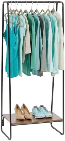 IRIS USA Clothes Rack with Wood Shelf, Garment Storage, Black