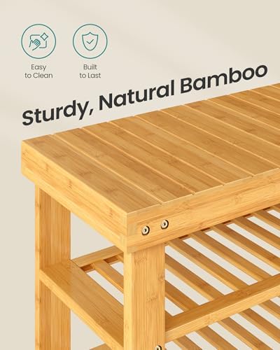 SONGMICS Shoe Rack Bench, 4 Tier Bamboo, 11.3 x 35.2 x 20.5 Inches