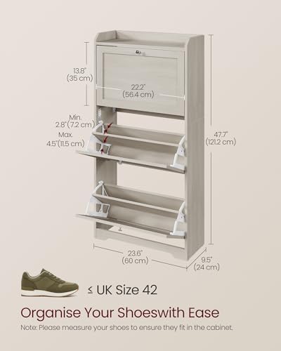 VASAGLE Shoe Storage Cabinet with 3 Flip Drawers, Slim, Holds 12‑20 Pairs