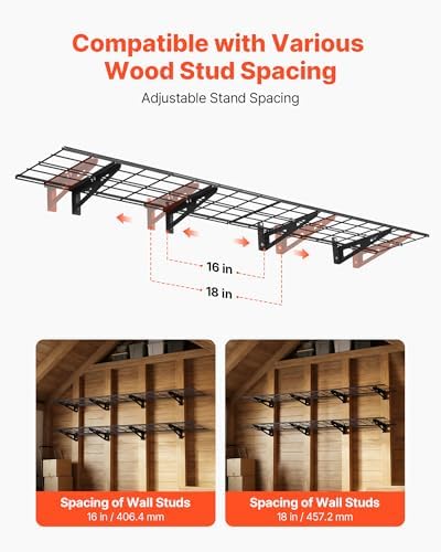 VEVOR 2-Pack Heavy Duty Garage Wall Shelving, 1 x 6 ft Steel Wall Mounted Shelving Unit, 12 x 72 Inch Per Shelf Floating Storage Metal Rack for Garage with 600 lbs Total Weight Capacity