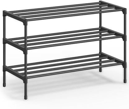 SONGMICS Shoe Rack, 3-Tier Stackable Metal Shoe Organizer, 24.5" Wide
