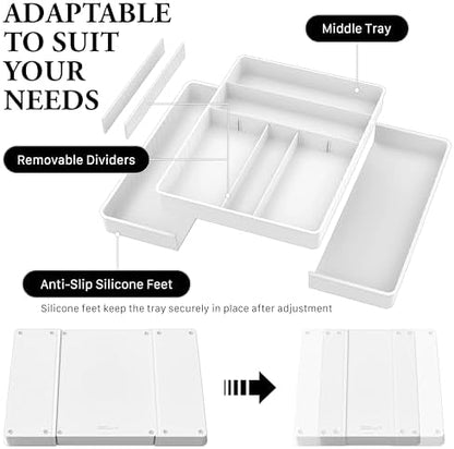 Simple Houseware Expandable Kitchen Drawer Flatware Organizer, White