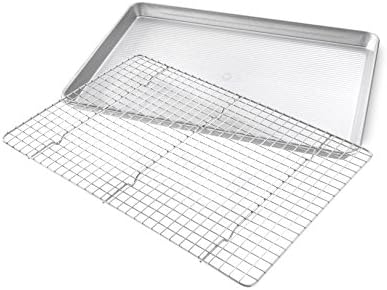 USA Pan Bakeware Half Sheet Baking Pan and Bakeable Nonstick and Cooling Rack Set, Metal