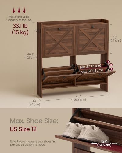 VASAGLE Narrow Shoe Storage Cabinet Organizer with 4 Flip Drawers