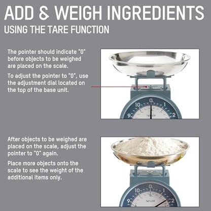 Taylor Vintage Mechanical Kitchen Scale - 11 lb Max Capacity, Storm Blue