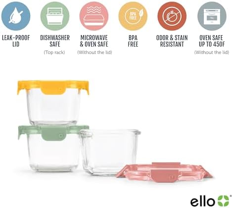 Ello Color Lock 2 Cup Glass Meal Prep Set with Lids, 3 Pack,Desert Festival