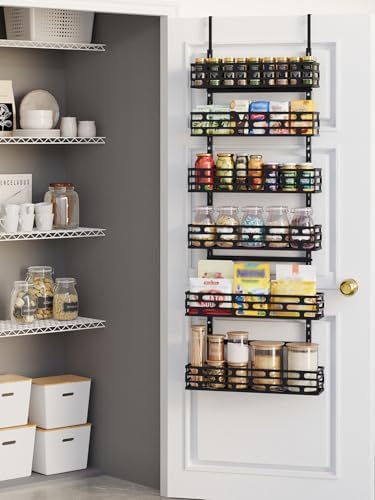 6-Tier Over Door Pantry Organizer, 60.4" H Heavy Duty Metal Hanging Storage Rack for Laundry Bathroom, Black