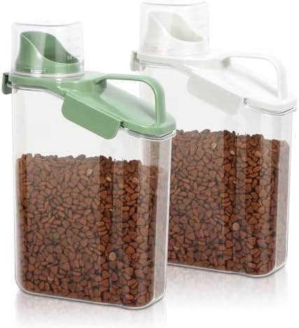TBMax Rice Container Cereal Storage Container 2 Pack, Kitchen Pantry Dry Food Storage Holder with Easy-Pouring Spout & Handy Cup, Small Pet Dog Cat Food Dispenser for Daily Feeding