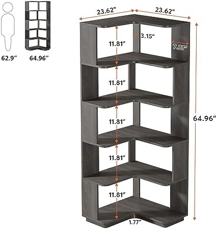 Tribesigns 6-Tier Corner Bookshelf, 65" Modern Tall Bookcase Book Shelf