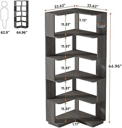 Tribesigns 6-Tier Corner Bookshelf, 65" Modern Tall Bookcase Book Shelf