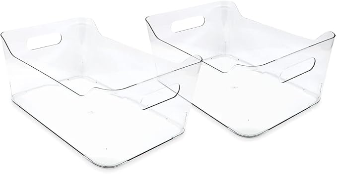 Isaac Jacobs 2-Pack Large Clear Storage Bins (13.5” x 10” x 6”) w/Handles, Plastic Box Set, Home, Office, Fridge, Freezer, Kitchen, Pantry Organization Container, BPA-Free/Food Safe (Large, 2 Pack)