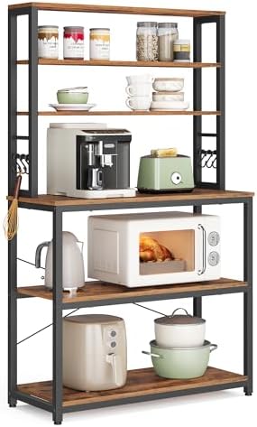 VASAGLE Coffee Bar, 31.5 Inches 6-Tier Baker's Rack with 6 Hooks