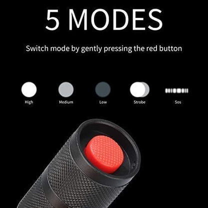 LED Emergency Handheld Flashlight with Adjustable Focus, Water Resistant, 5 Modes, Best Tactical Flashlight for Emergency, Camping and Fishing, 2 Pack