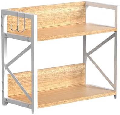 RUILALIFE Spice-Rack-Organizer-Shelf for Kitchen Counter, 2 Tiers Coffee Bar Station Organizer for Countertop，Space Saving Desk Shelving Riser Unit (Maple, Medium)