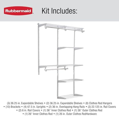 Rubbermaid Configurations Custom Closet Kit, 3-6 Ft. Adjustable Metal Wire Shelving, Titanium Finish, Expandable Organization System, Hardware Included, for Home Closet/Pantry/Laundry/Mudroom