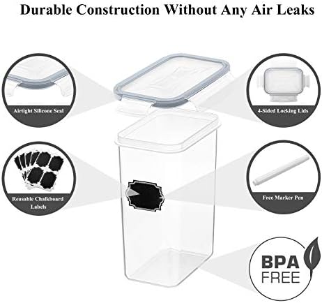 Wildone Airtight Food Storage Containers with Lids, 14PC Plastic Kitchen Containers Storage Set for Pantry Organization and Storage, Cereal, Flour and Sugar Containers, Include 20 Labels & Pen