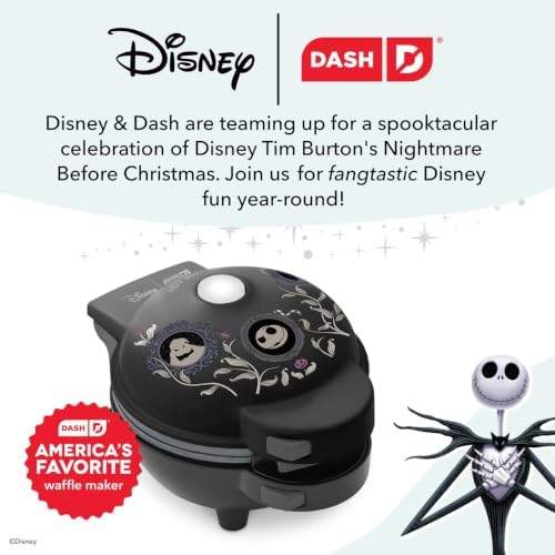 Disney | Dash Nightmare Before Christmas MultiMaker® Mini Waffle Maker with Removable Plates, Ceramic Nonstick Waffle Iron, Jack Skellington, Sally & Oogie Boogie, Indicator Light, Recipe Guide