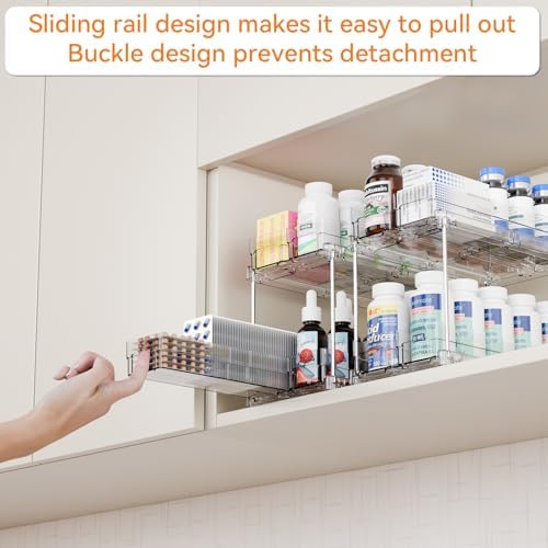 Yieach 2 Tier Sliding Spice Racks for Cabinets,2 Pack 10.4'' Deep Narrow Vertical Spice Rack Pull Out for Inside Cabinets,Kitchen,Pantry,Cupboard Seasoning,Jar Organizer and Medicine Cabinet Storage