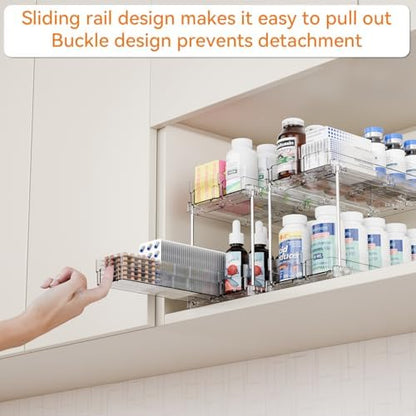 Yieach 2 Tier Sliding Spice Racks for Cabinets,2 Pack 10.4'' Deep Narrow Vertical Spice Rack Pull Out for Inside Cabinets,Kitchen,Pantry,Cupboard Seasoning,Jar Organizer and Medicine Cabinet Storage