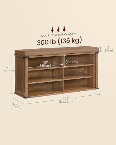 VASAGLE Shoe Storage Bench with Removable Cushion, Adjustable Shelves