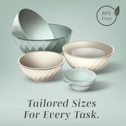 COOK WITH COLOR Mixing Bowls with Lids - 12 Piece Plastic Nesting Bowls Set includes 6 Prep Bowls and 6 Lids, Microwave Safe Mixing Bowl Set, Mint Diamond