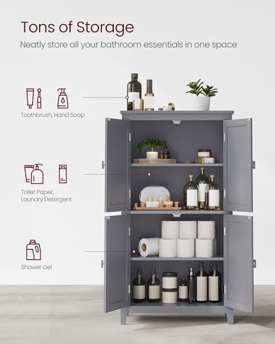VASAGLE Bathroom Floor Storage Cabinet with 4 Doors, Dove Gray,