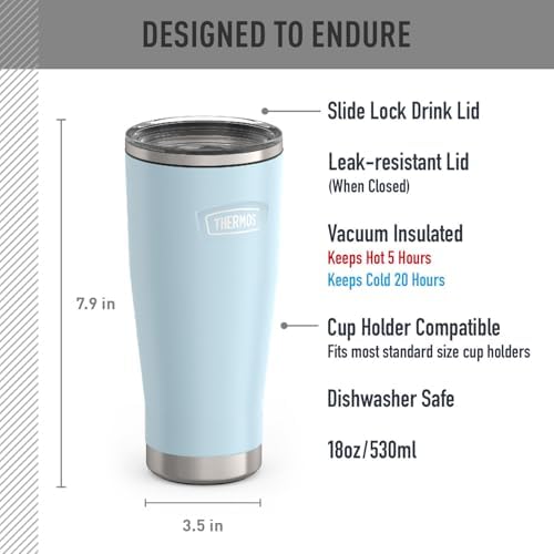 THERMOS ICON SERIES, Stainless Steel Tumbler with Slide Lock, 18 Ounce, Glacier
