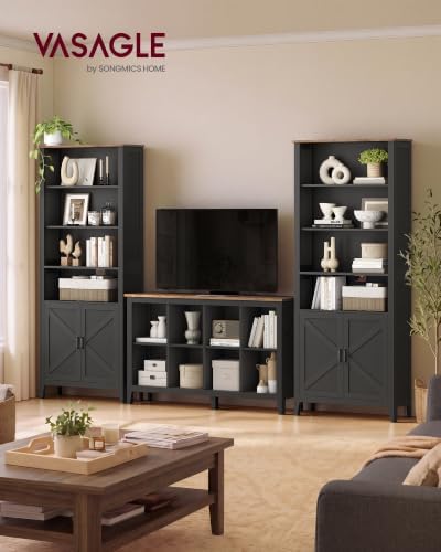 VASAGLE Farmhouse Bookshelf, 6-Tier Bookcase with Doors