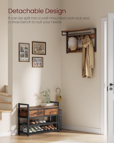 VASAGLE Hall Tree with Bench and Shoe Storage, 2 Fabric Drawers, 10 Hooks