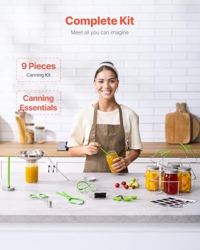 VEVOR Canning Supplies Starter Kit, 9 Pieces Stainless Steel Water Bath Canning Kit for Beginners, Canning Tools Set: Rack, Ladle, Measuring Spoon, Funnel, Tongs, Jar Lifter, Jar Wrench